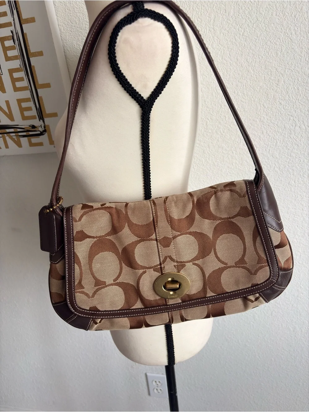 Brown Signature-Pattern Shoulder Bag